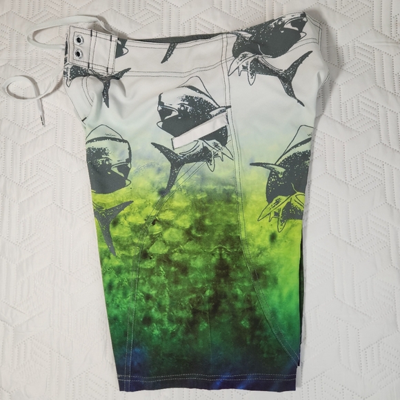 WAVE LIFE MENS BOARD SHORTS MENS 30 Shark Print Tie And Nylon Closure - Picture 7 of 16